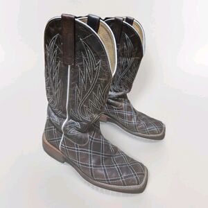 HP Brown Plaid Men's Size 9D Cowboy Boots Western Leather HP1082.
